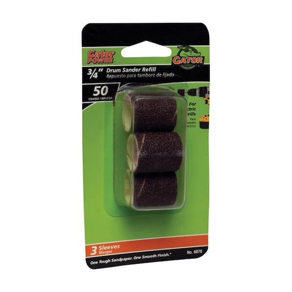 Gator Finishing Gator 3/4 in. D X 3/4 in. L Aluminum Oxide Abrasive Sleeve Refill 50 Grit Coarse 3 pc 6078 - main